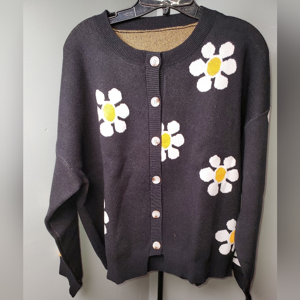 Black Daisy Cardigan Sweater